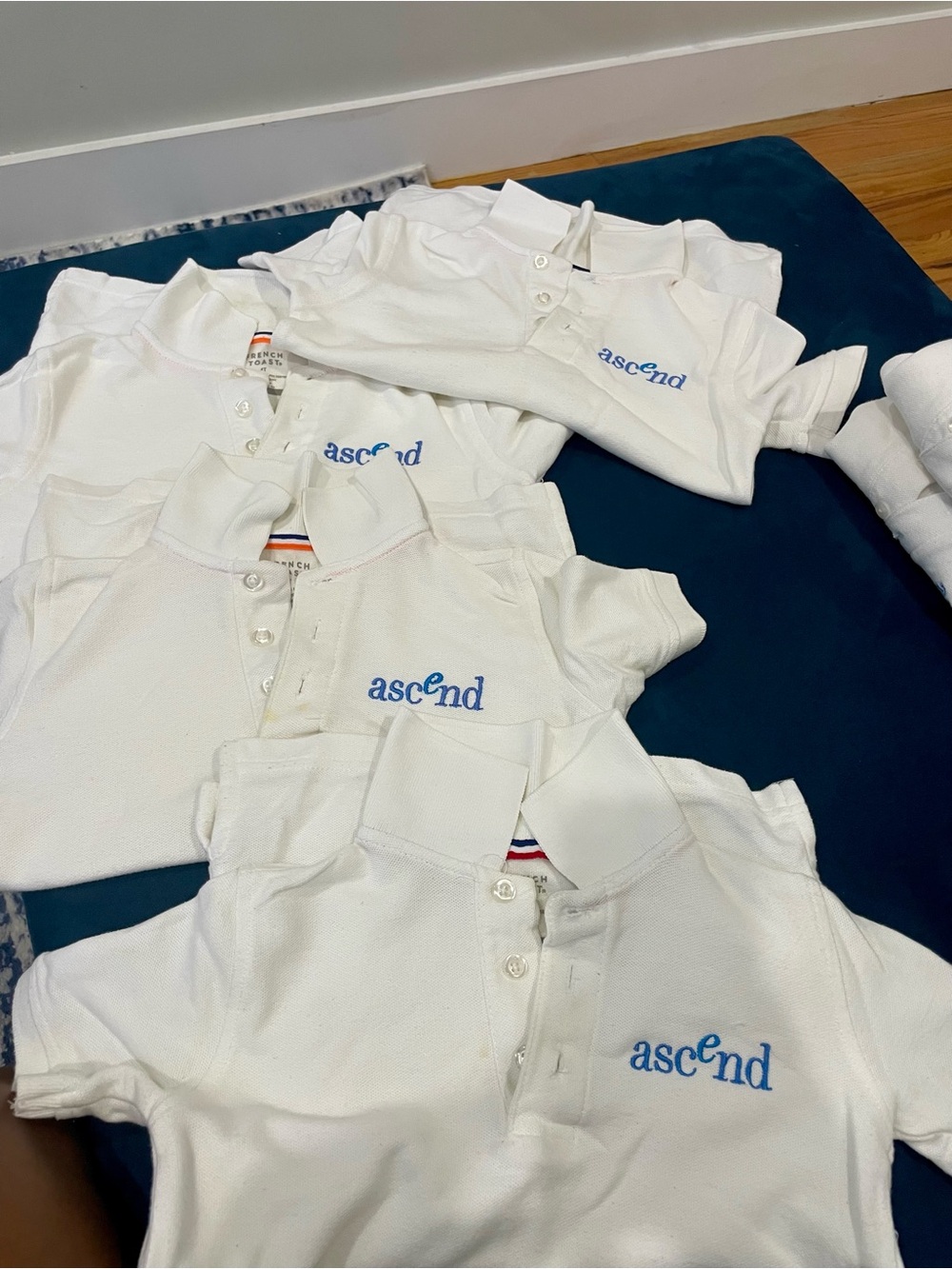 French Toast White Kids Polo Shirt with Blue 'ascend' Embroidery